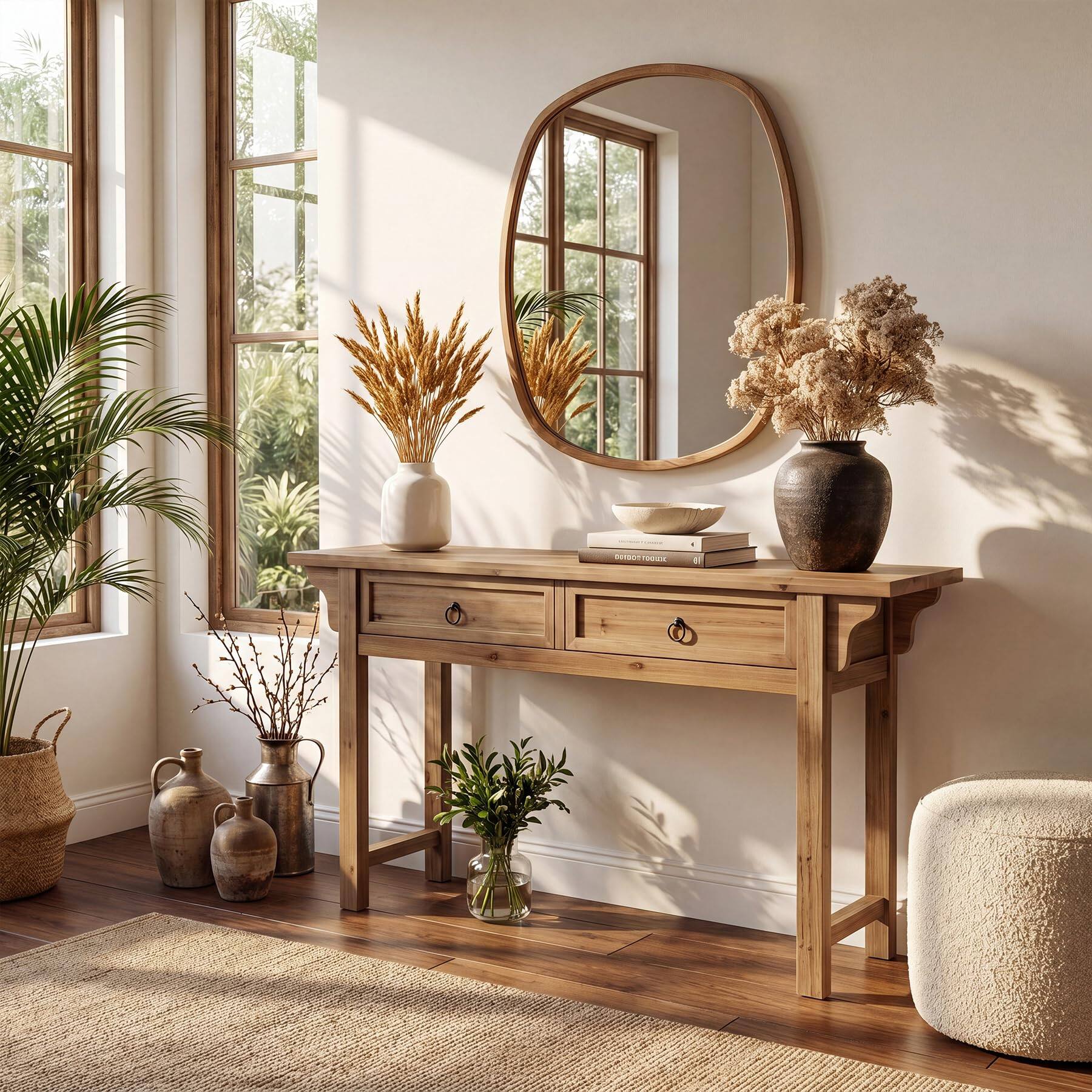 Back. Tribesigns - Solid Wood Entryway Table, 63" Long Narrow Console Table - Brown.