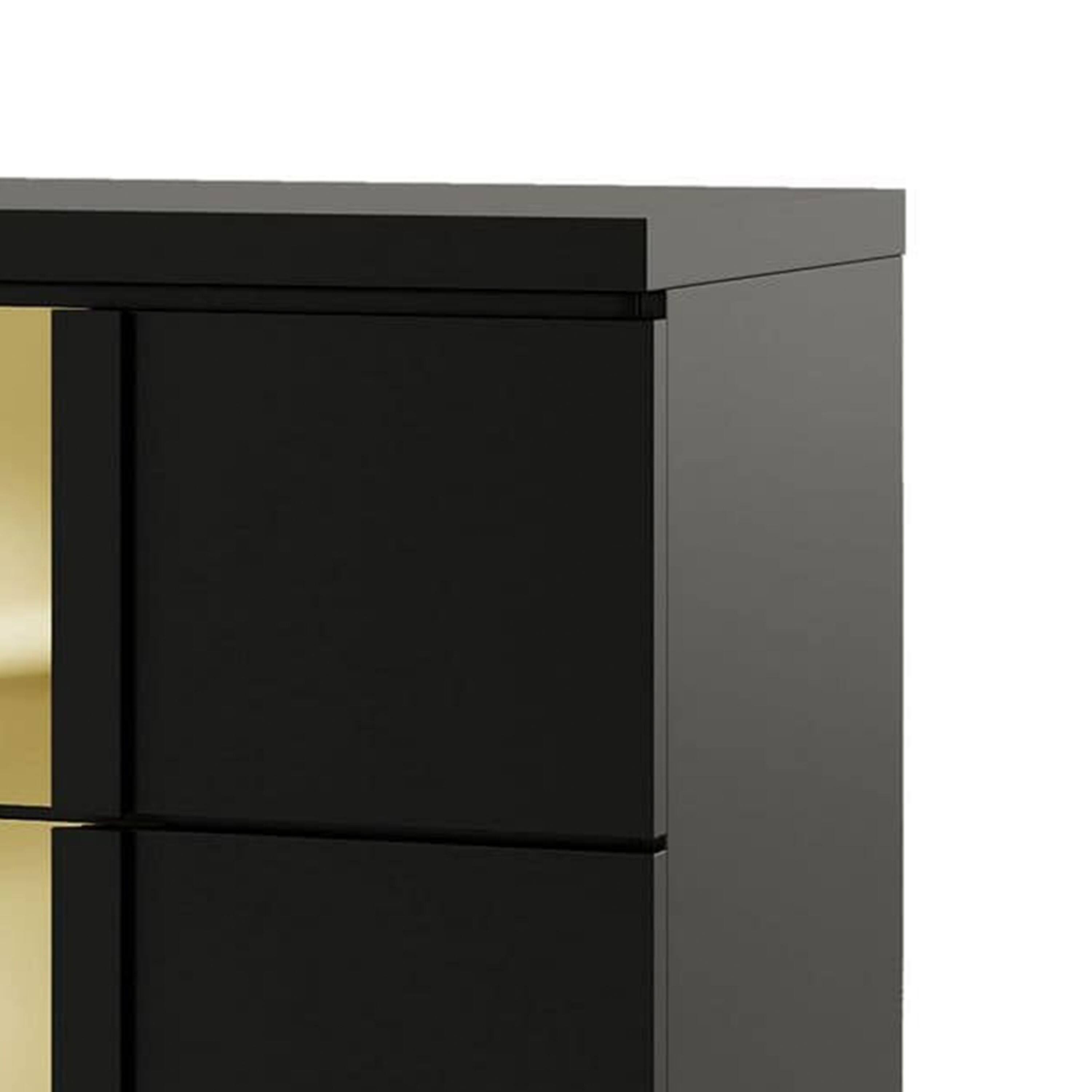 Left. Manhattan Lane - Yoki Nightstand, 2 Drawers, Modern Glam, 23 Inch - Black, Gold.