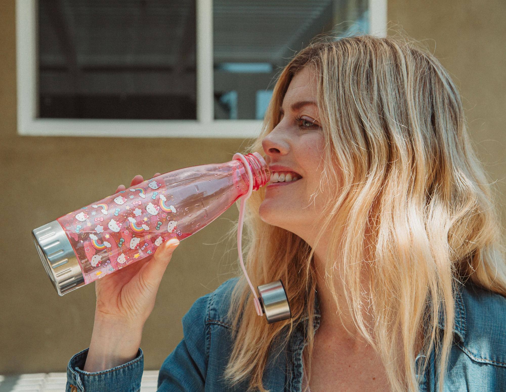 Alt View 4. Silver Buffalo - Sanrio Hello Kitty Pastel Star Toss Print Water Bottle With Lid | Holds 20 Ounce - Pink.