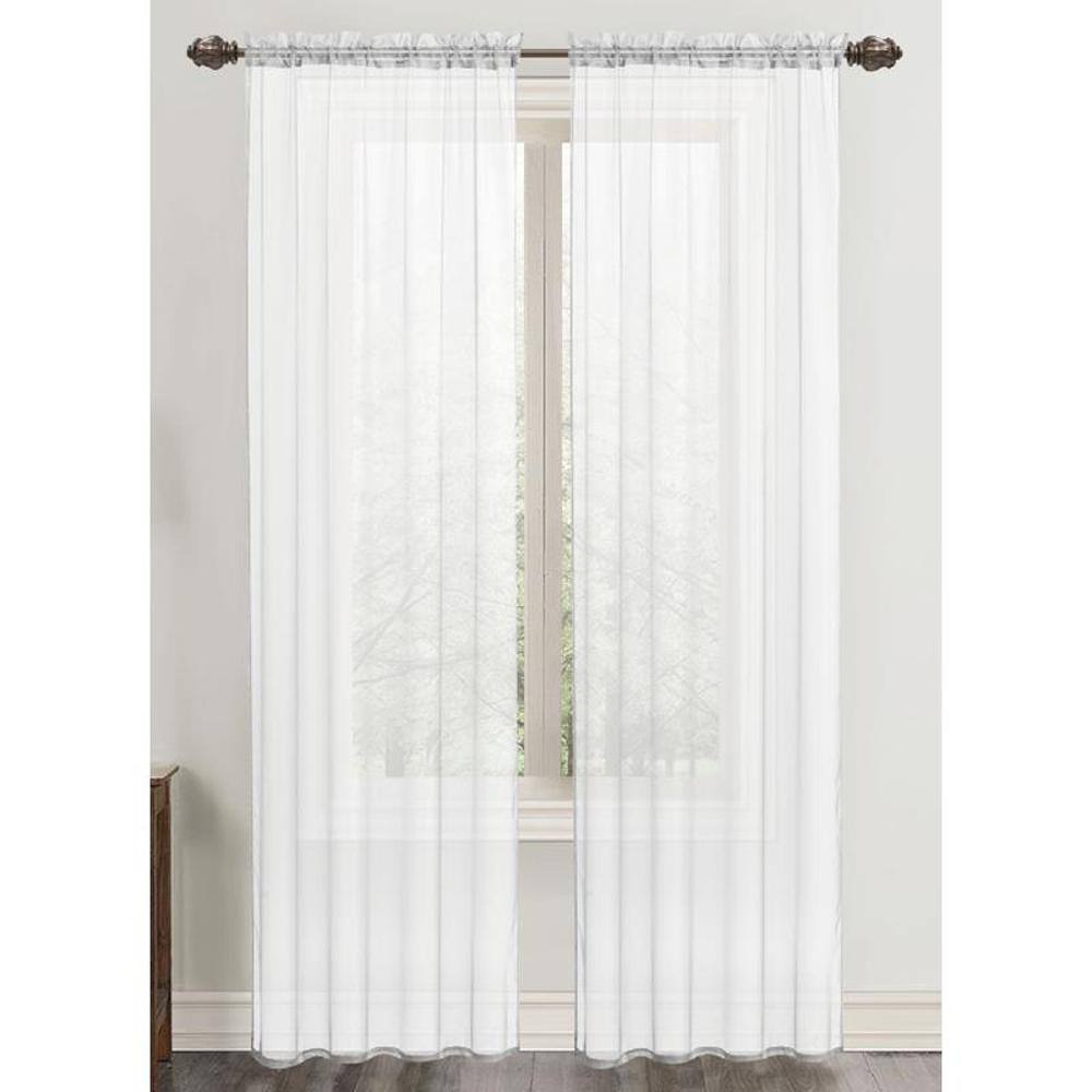 Angle. RT Designers Collection - Elegant White Celine Sheer 55 x 90 in. Rod Pocket Curtain Panel by RT Designers Collection - White.