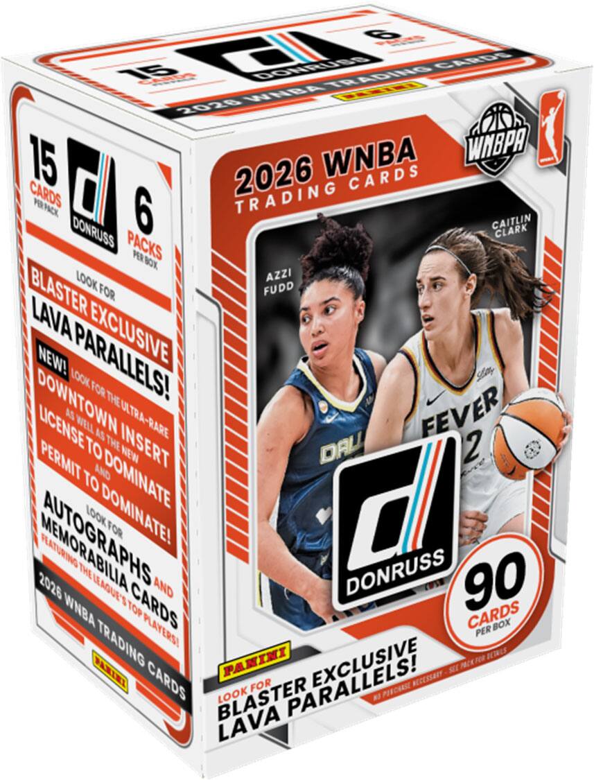 6 15 CARDS DONRUSS TRADING CARDS 2026 WNBA 15 WNBA WHBPA CARDS 6 PACKS PER BOX 15 CARDS PER PACK DONRUSS 6 CAITLIN CLARK PACKS PER BOX LOOK FOR AZZI BLASTER FOR FUDD LAVA EXCLUSIVE NEW! LOOK FOR DOWNTOWN THE AS ULTRA-RARE FEVER LICENSE WELL AS TO THE INSERT DALL 2 PERMIT NEW TO AND DOMINATE AUTOGRAPHS LOOK DOMINATE! FOR D FEATURING THE DONRUSS 2026 WNBA LEAGUE'S TOP CARDS AND 90 CARDS PLAYERS! PER BOX TRADING PANINI EXCLUSIVE PACK FOR BLASTER LOOK FOR LAVA PARALLELS!