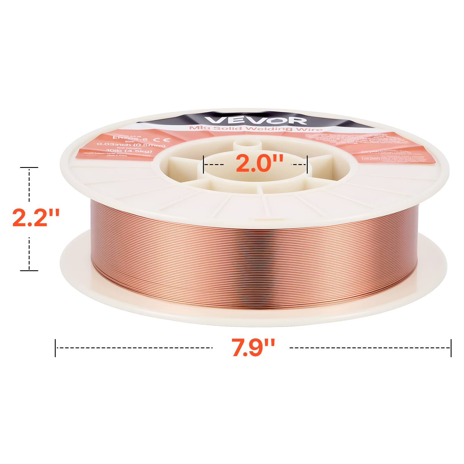 VEVOR Mild Solid Welding Wire - ER0s-0 - CE - Q.UnER 0.031" (0.8mm) - 10LB (4.5kg) - 2.0" - 2.2" - 7.9"