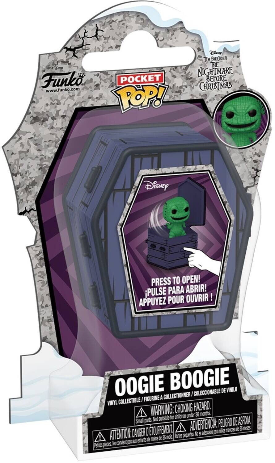 Disney Tim Burton's The Nightmare Before Christmas Pop! Disney Press to Open! Pulse para abrir! Appuiez pour ouvrir! Oogie Boogie de vinilo Collectionner I Coleccionable I Figurine a Vinilo Collectible Warning: Choking Hazard. ! Under 36 months. Not suitable for children Small parts. Advertencia: Peligro de asfixia. ! menores de 36 meses. Danger. ! No adecuado para niños. Attention: Petits pièces. ! Ne convient pas aux enfants. !