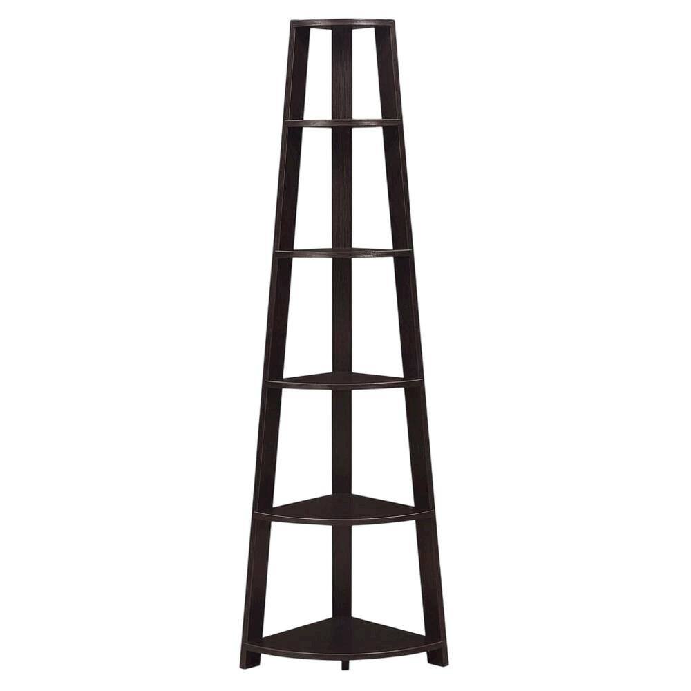 Angle. FurniFact - Espresso 5-Tier Corner Bookshelf - Contemporary Style - Espresso.