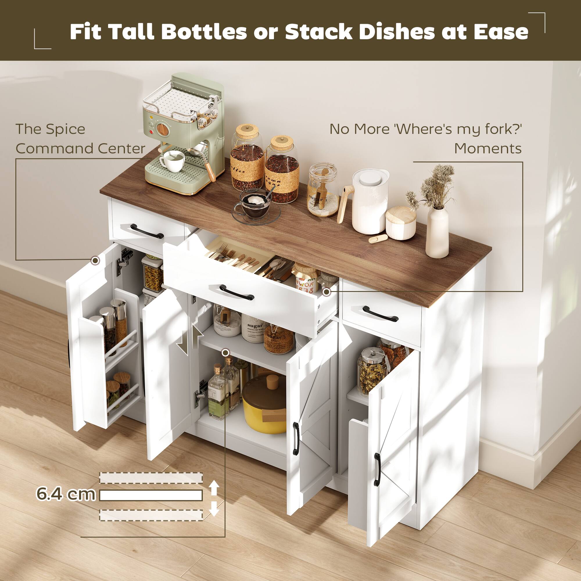 Fit Tall Bottles or Stack Dishes at Ease

The Spice Command Center

No More "Where's my fork?" Moments

6.4 cm