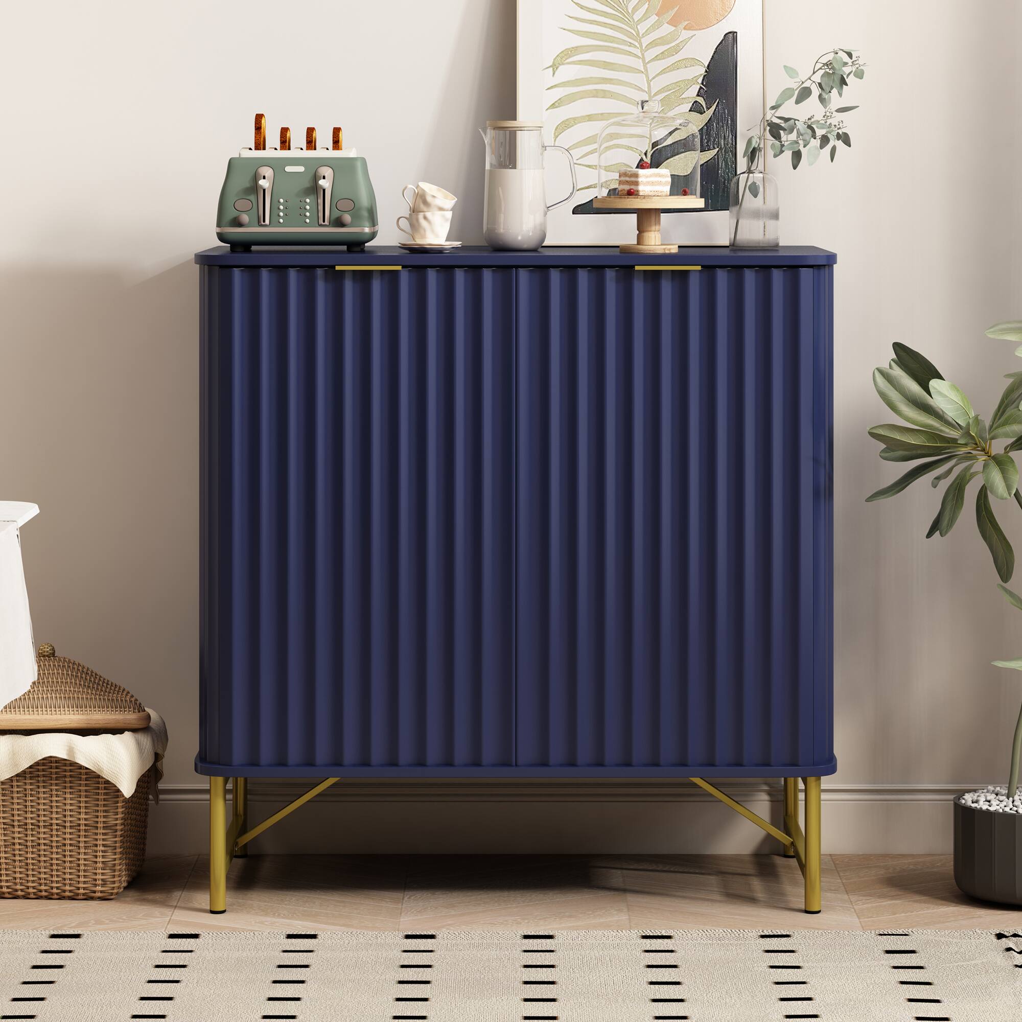 Alt View 1. Boyel Living - Blue 2 Doors Accent Cabinet Bedroom Living Room Storage Cabinet with Shelves - Blue.