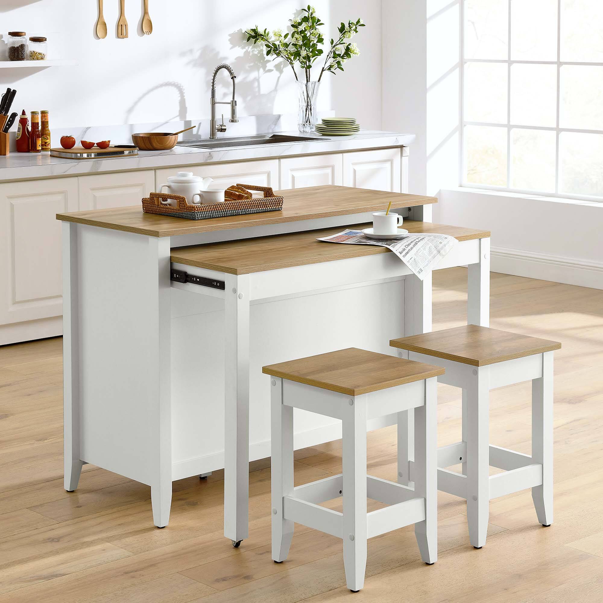 Alt View 2. Modway - Farmstead 3-Piece Kitchen Island and Stool Set by Modway - Oak White.