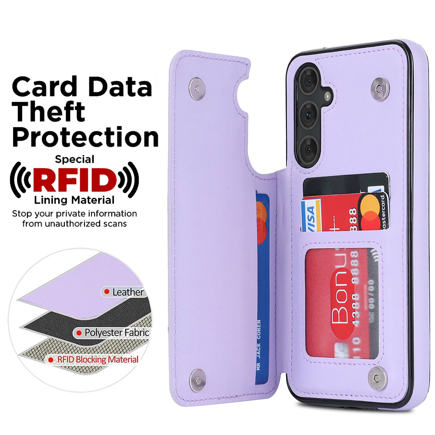 Card Data Theft Protection Special RFID Lining Material Stop your private information from unauthorized scans Leather Polyester Fabric RFID Blocking Material

COHEN JACK MR
ISA
888 Bonu 8888 4388 110
astercard