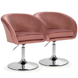 Gymax - Set of 2 Modern Velvet Chair Height Adjustable Bar Stool Swivel - Pink