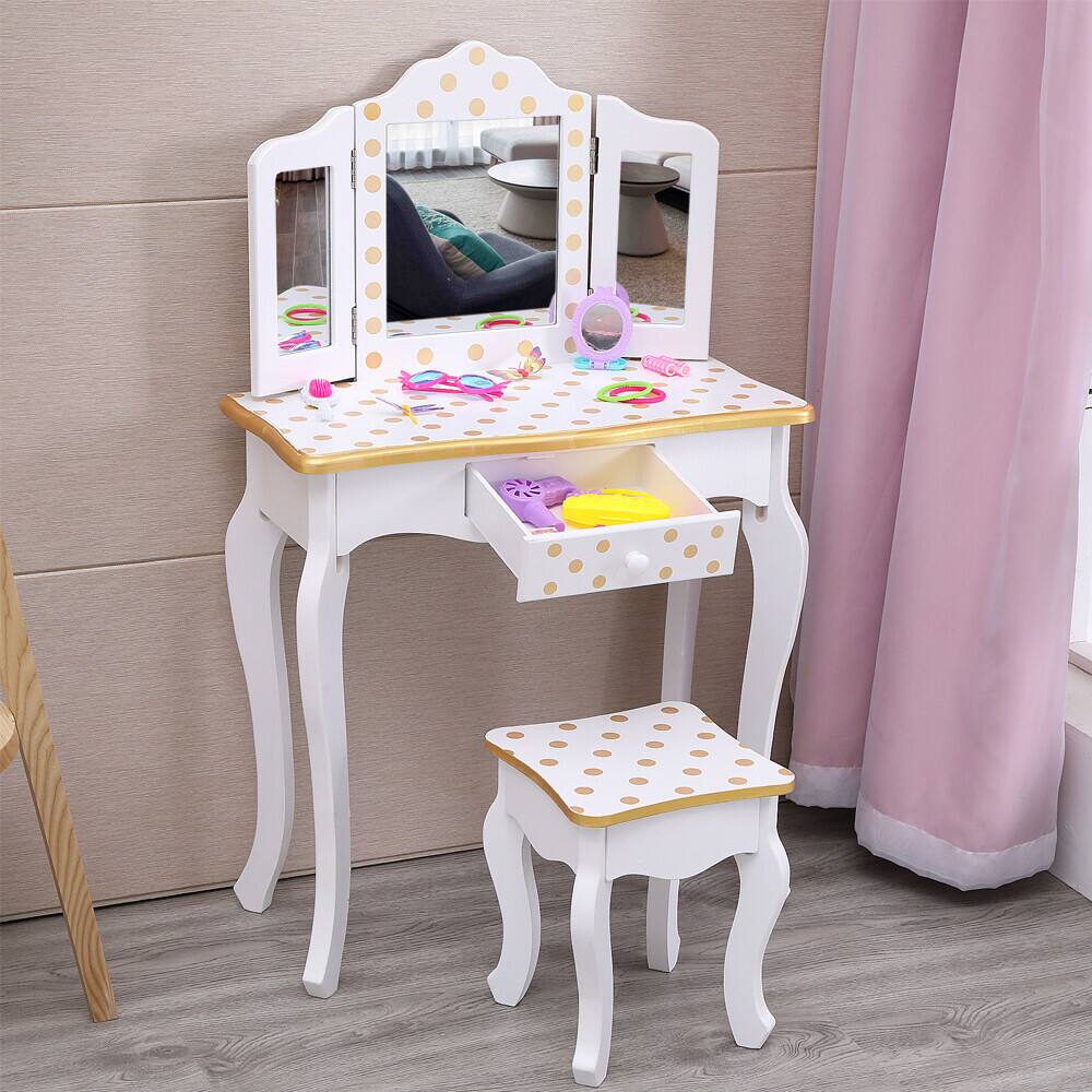 Alt View 3. Winado - Wooden Vanity Dressing Table Chair Set Little Girls Princess Makeup Dresser Desk Folding Mirror for Children Kids Gift - White.