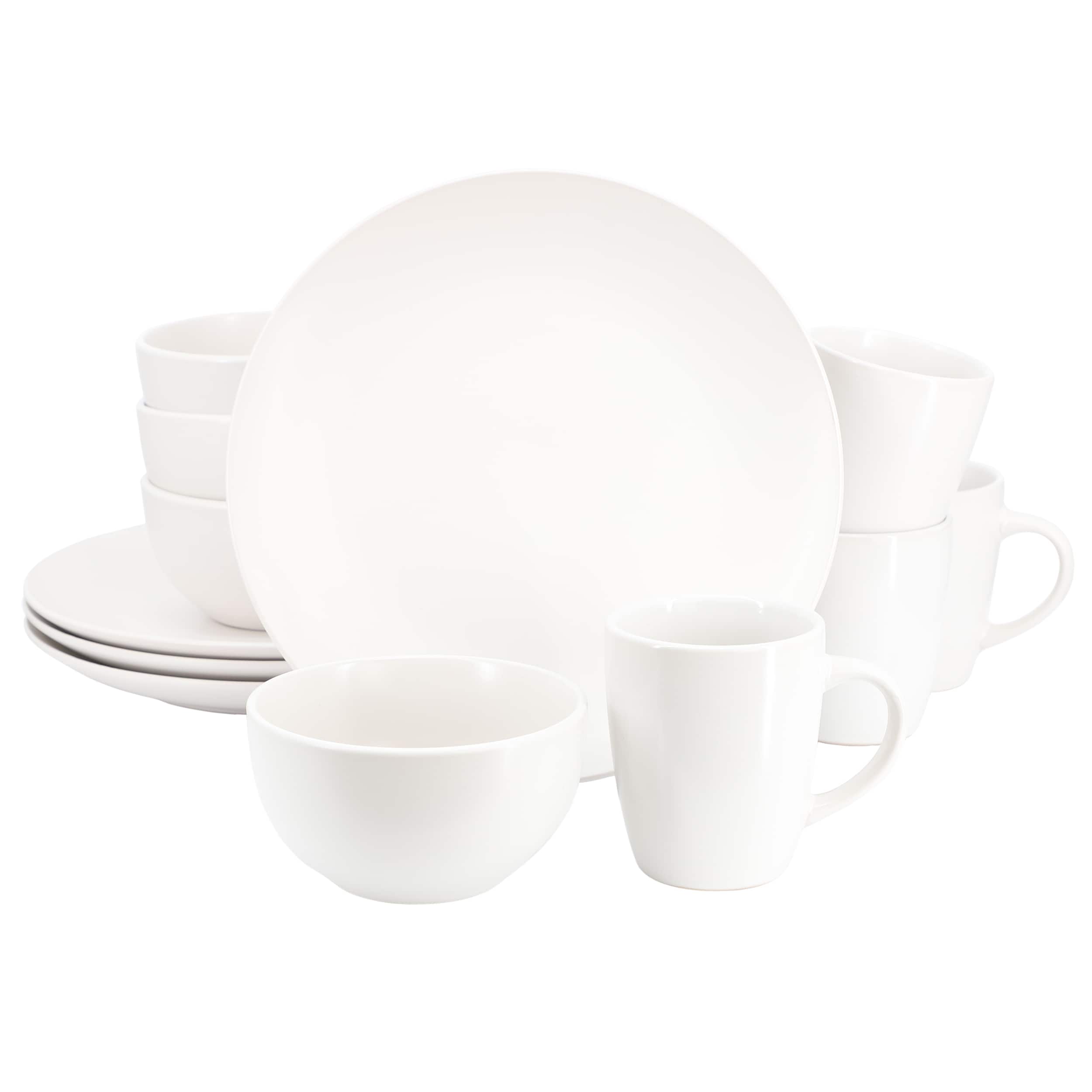Gibson - Home Everyday Plus 12 Piece Round Stoneware Dinnerware Set - White