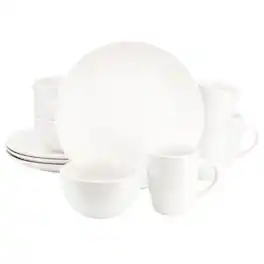 Gibson - Home Everyday Plus 12 Piece Round Stoneware Dinnerware Set - White