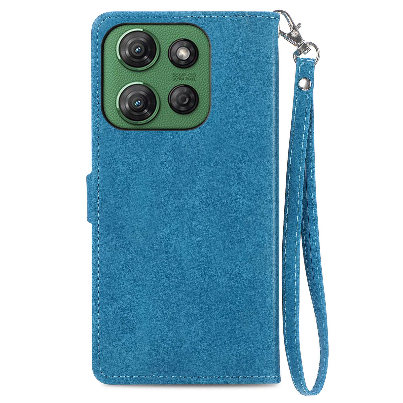 Angle. Dteck - for Motorola G Power 5G (2025) Slim Wallet Case,Shockproof PU Leather Card Holder Cover with Zipper Pocket & Wrist Strap - Blue.