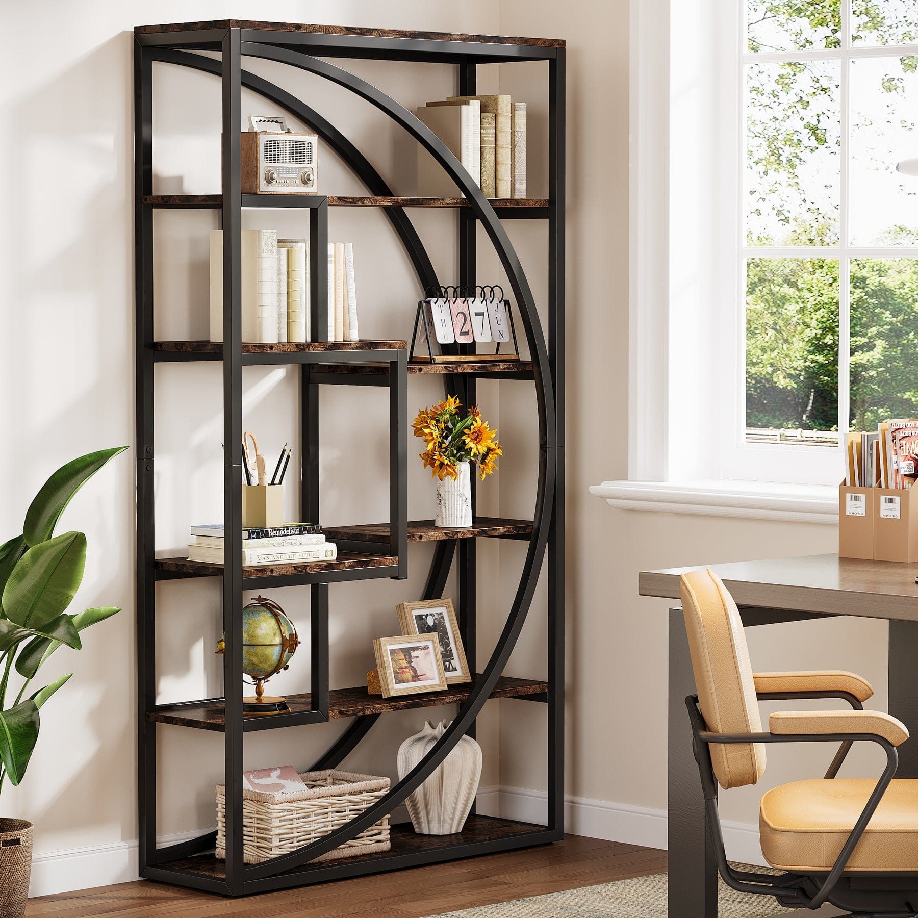 Tribesigns - Modern Bookshelf with Engineered Wood Construction and Storage Shelves for Living Room and Home Office - Brown