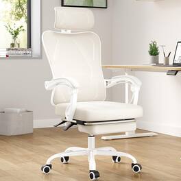PexFix - Ergonomic Office Chair with 135° Recline, Adjustable Headrest & Lumbar Support, 400 lb Capacity - White+Beige