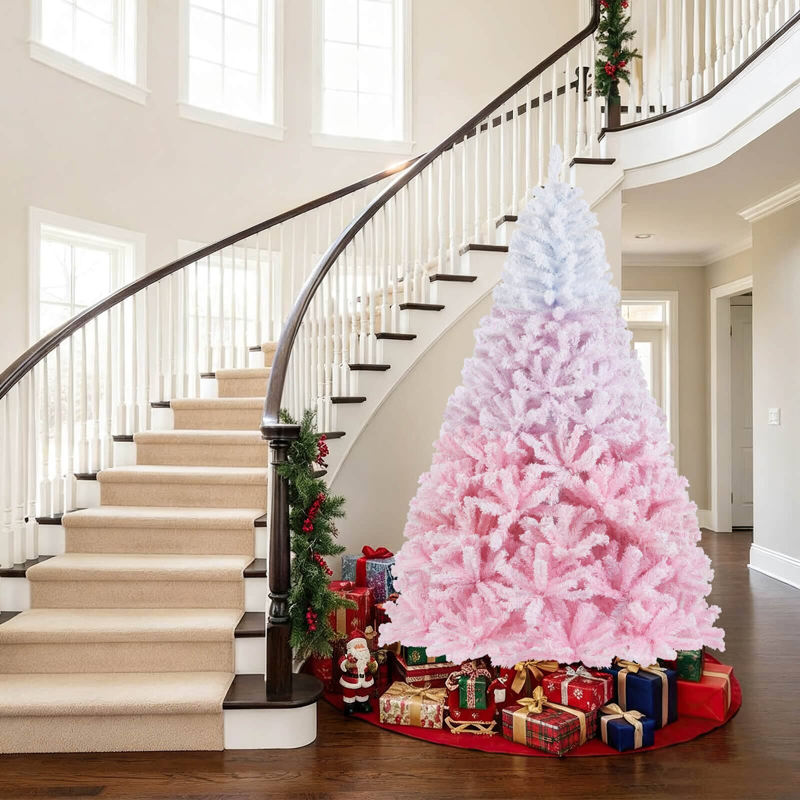 Alt View 5. Costway - Costway 7 FT Artificial Christmas Tree with 1264 Branch Tips & Folding Metal Stand - Pink+White.