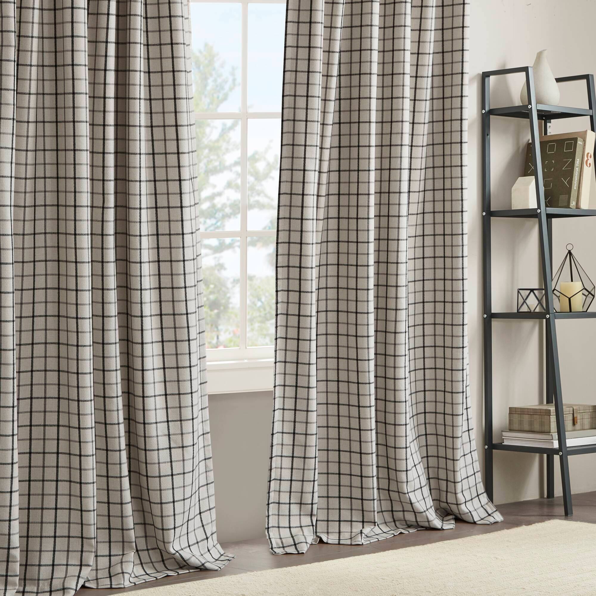 Alt View 4. BreeBe - 1PC 50x108' Plaid Rod Pocket and Back Tab Curtain Panel with Fleece Lining - Black.