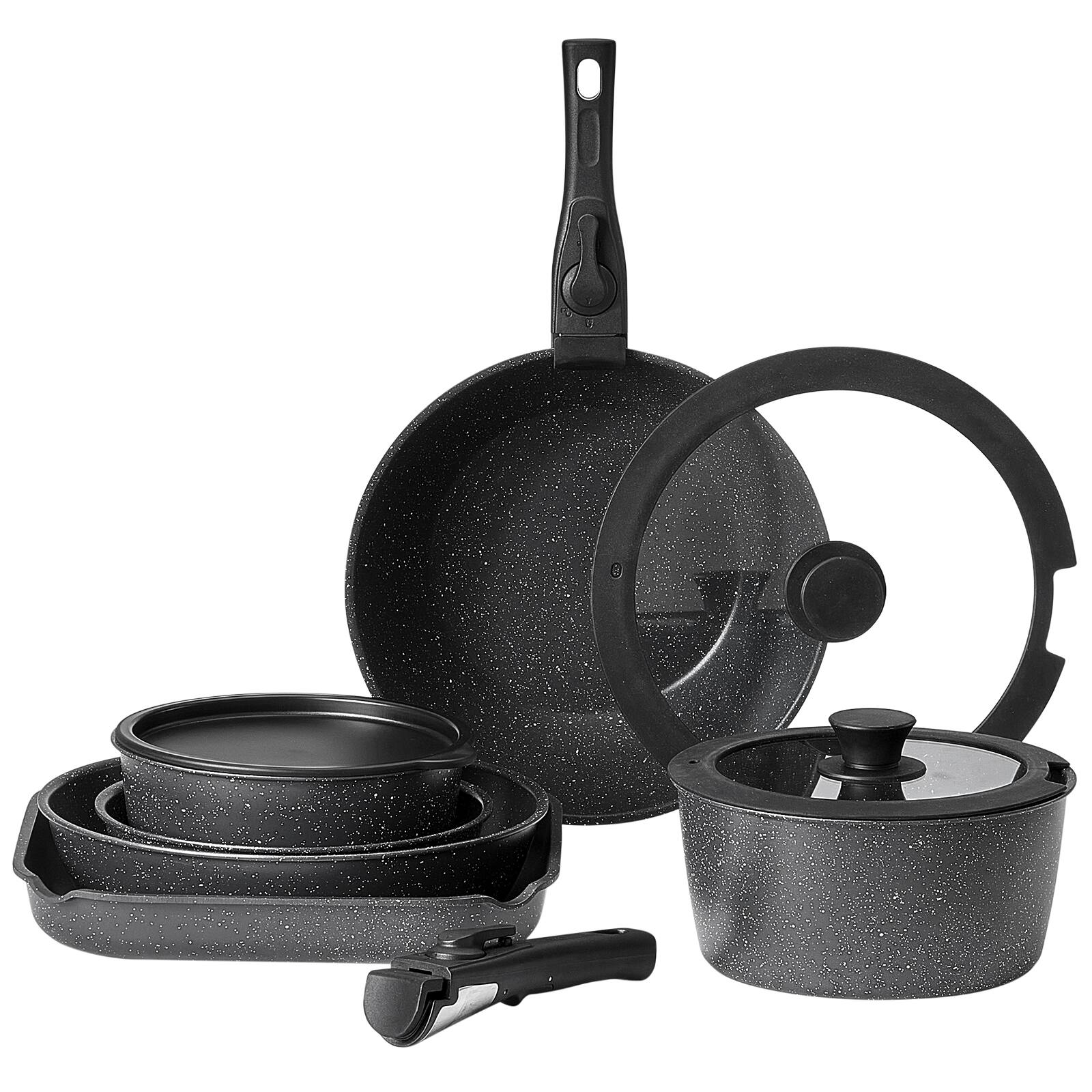 Alt View 5. VEVOR - 17 Piece Pots and Pans Set, Granite Nonstick Detachable Handle Cookware, Space Saving Induction Cookwares - Black.