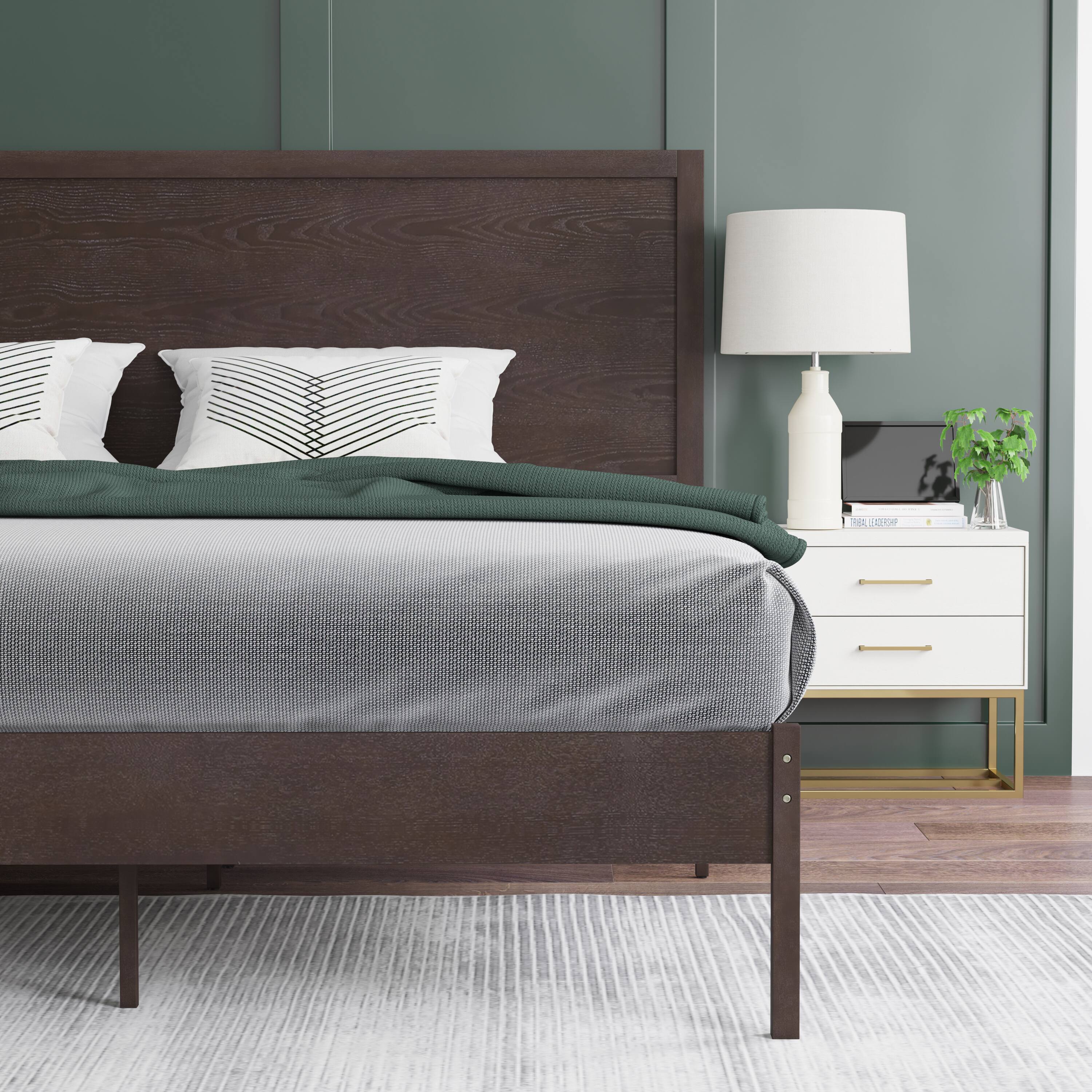 Alt View 3. Emma + Oliver - Ashton Classic Wooden Platform Bed with Headboard - Dark Brown.