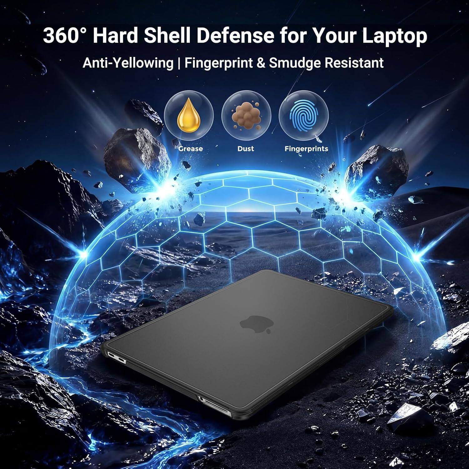 360° Hard Shell Defense for Your Laptop  
Anti-Yellowing | Fingerprint & Smudge Resistant  
Grease  
Dust  
Fingerprints