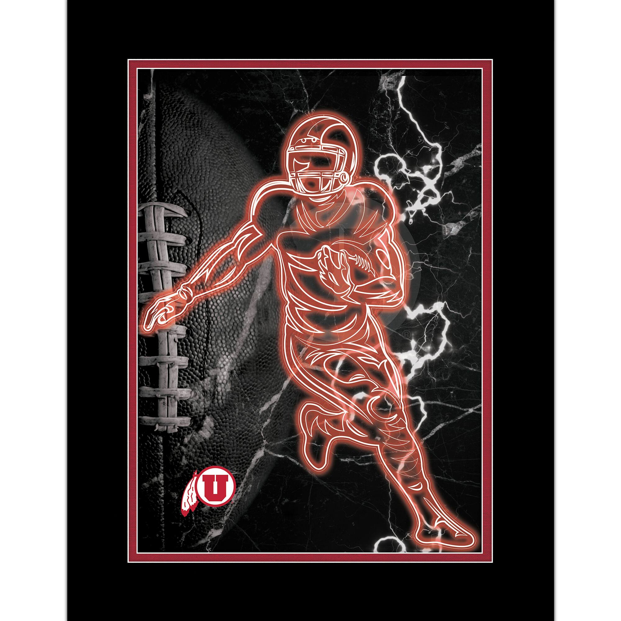 Black Utah Utes 12'' x 16'' Framed Neon Player Print