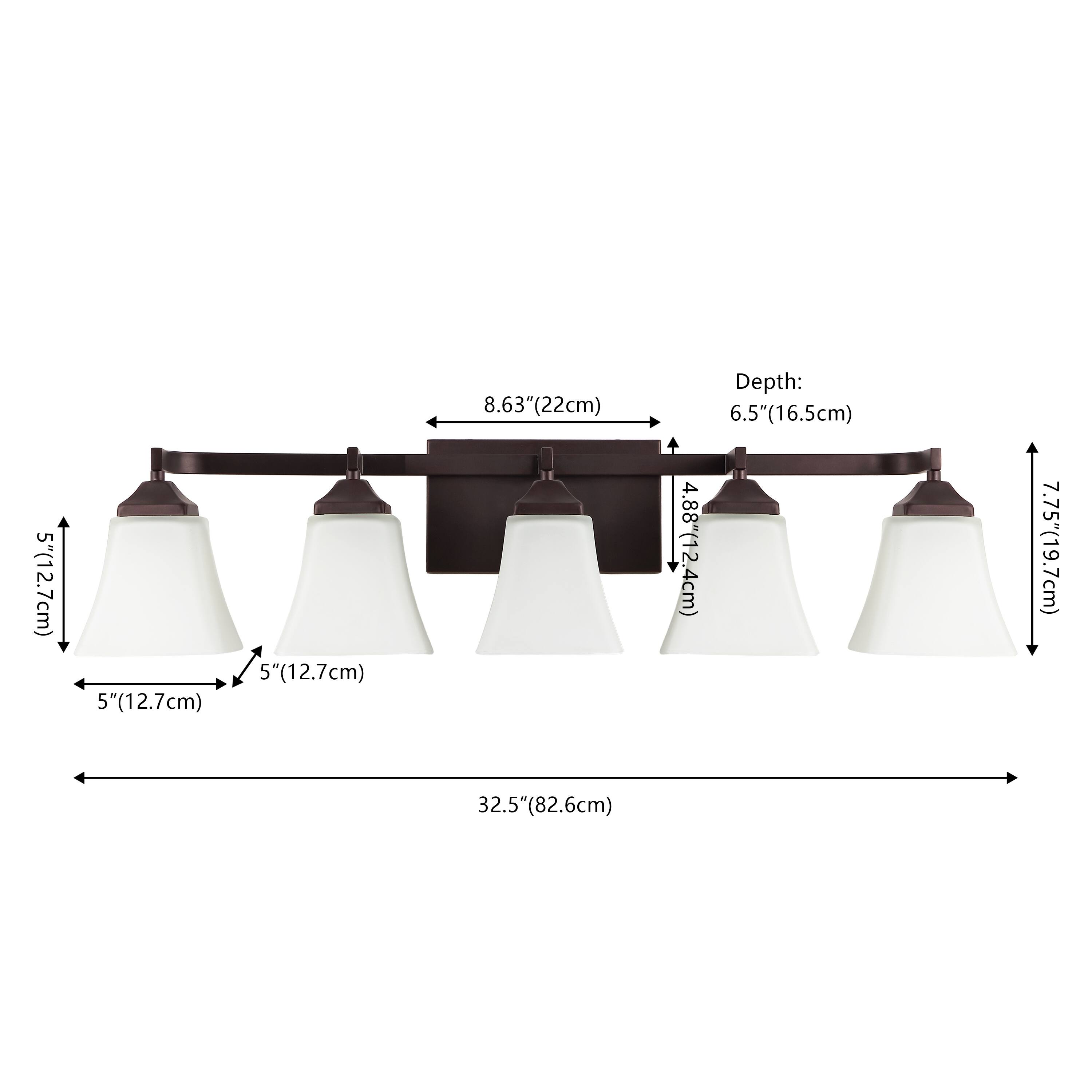 5" (12.7cm)  
8.63" (22cm)  
4.88" (12.4cm)  
Depth: 6.5" (16.5cm)  
7.75" (19.7cm)  
32.5" (82.6cm)