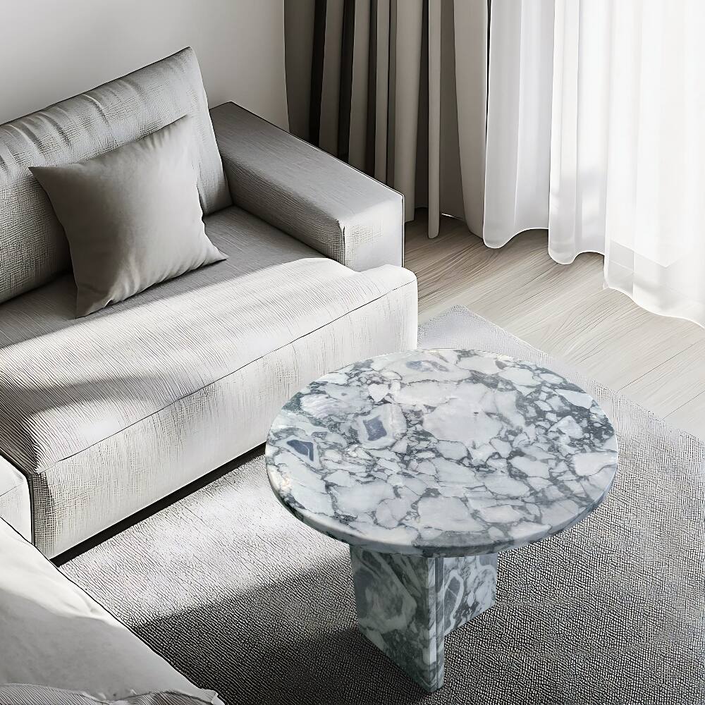 Alt View 6. Loheer - Loheer Gray Blue Natural Marble Side Table Round End Table Genuine Stone Polished Surface 17.7 Inch - Gray Blue.