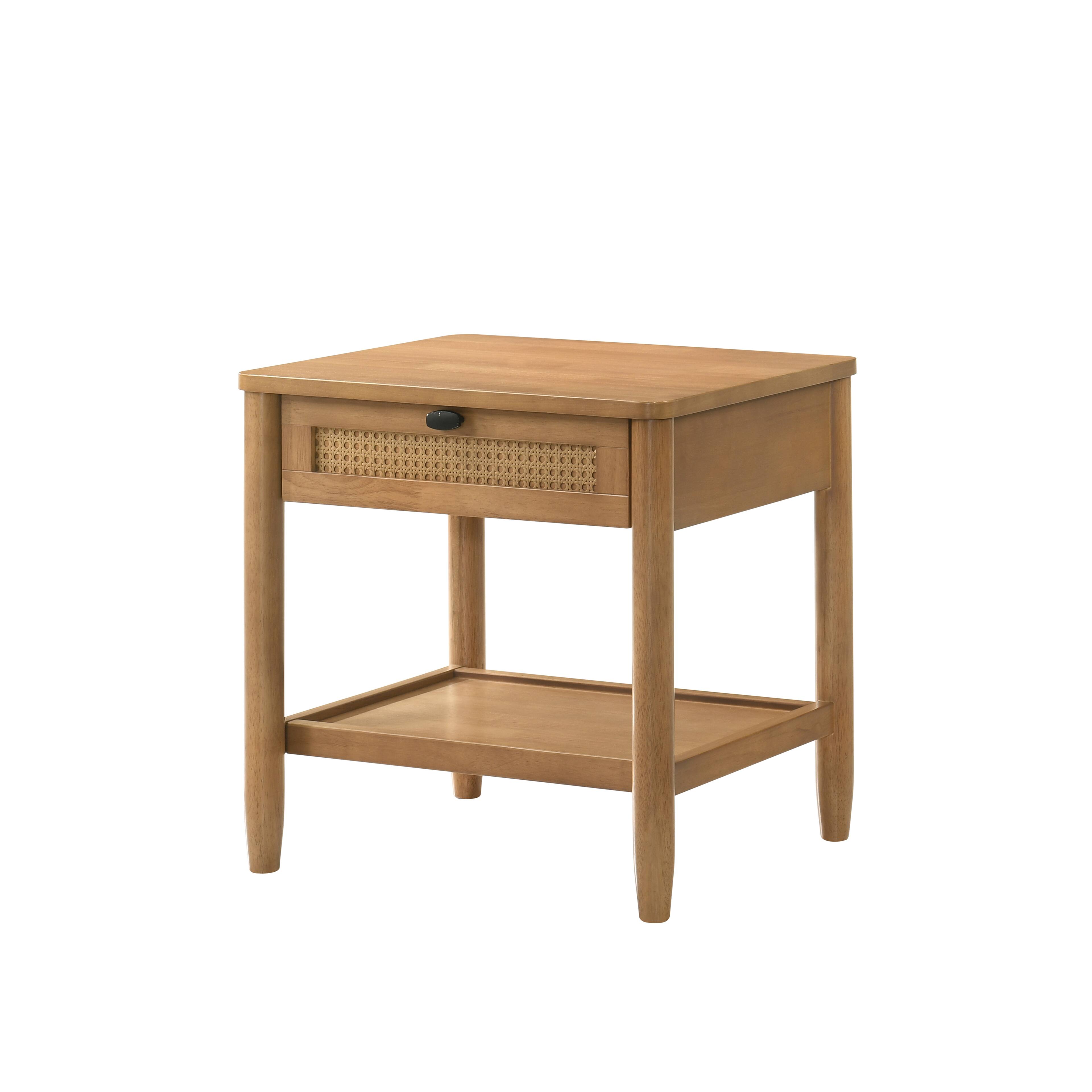 Front. Spaco - Spaco Light Walnut Bedside Table - One Drawer + Shelf, Stylish & Sturdy for Bedroom Decoration - Walnut.