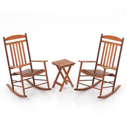 Front. Boyel Living - Natural 3piece Outdoor Poplar Wood Rocking Bistro SetNatural 43-in L x 34-in W x 27-in H - Natural.