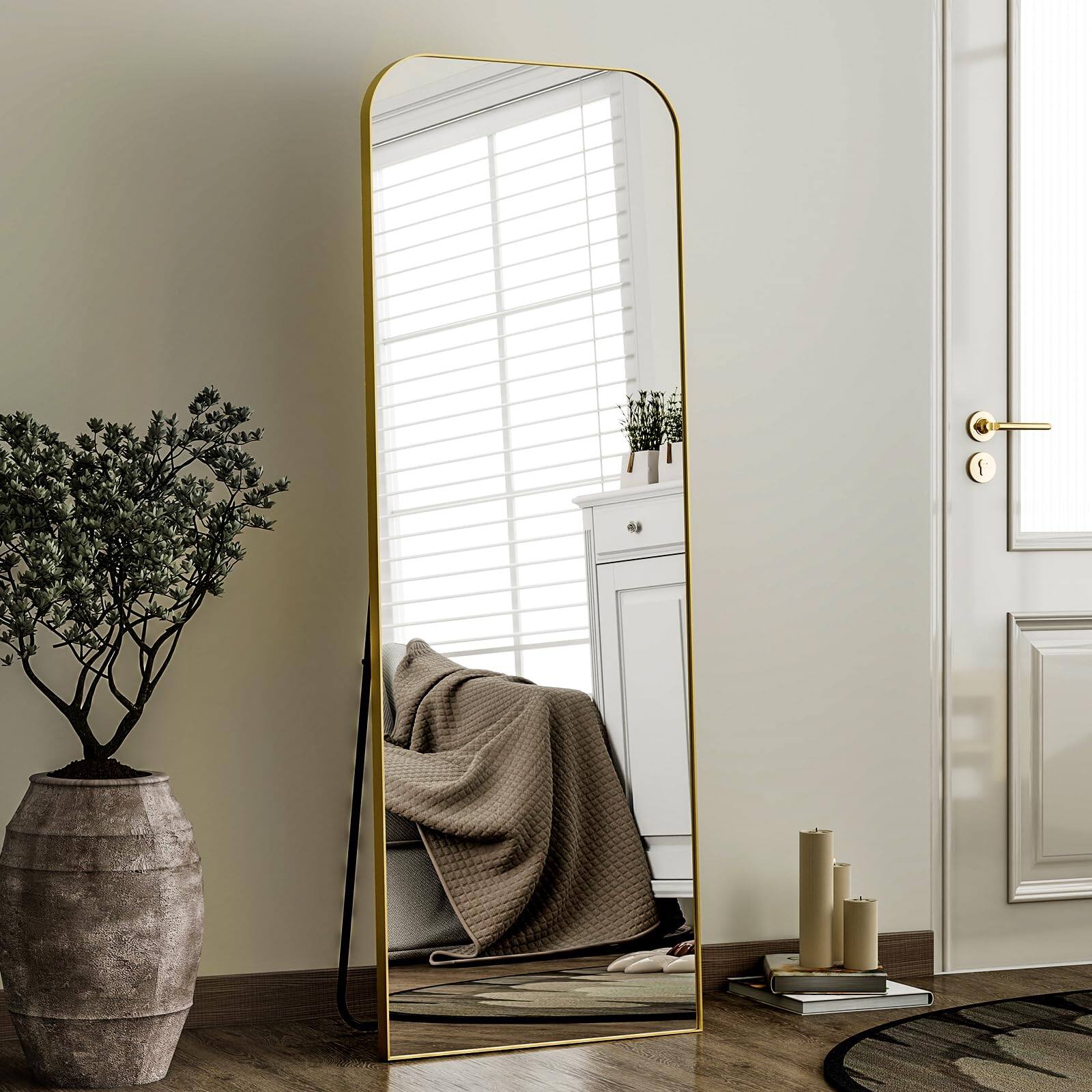 Alt View 3. Hirose Alice - Length Mirror Body Top Rounded Corner Aluminum Frame Hanging Or Leaning Wall Floor With Stand For Living ....