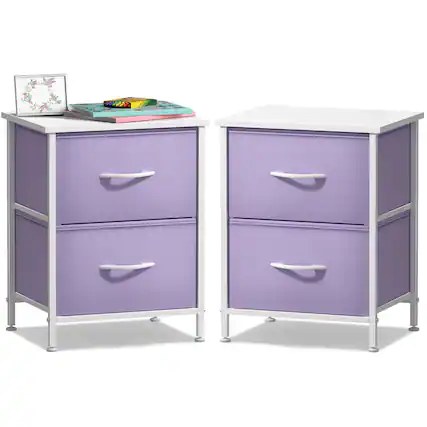Front. Sorbus - Sorbus Nightstand with 2 Drawers, (2 Pack) Kids Bedside Furniture End Table Night Stand, Steel Frame, Wood Top - Purple.