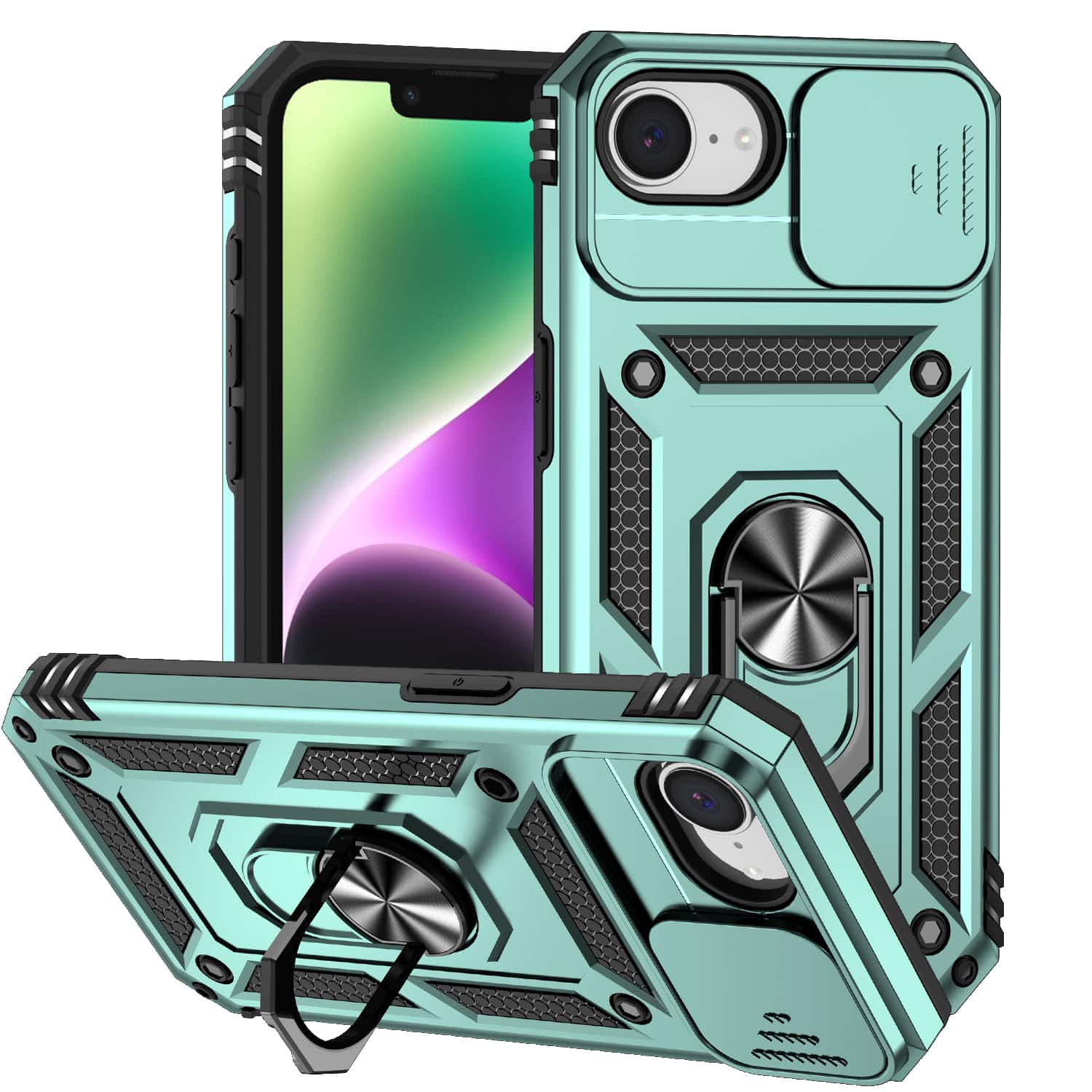 UUCOVER - Shockproof Case for iPhone 17e / iPhone 16e Slide Camera Cover Ring Stand TPU+PC Rugged Protective Back Case - Darkgreen price history on PriceWatchPro