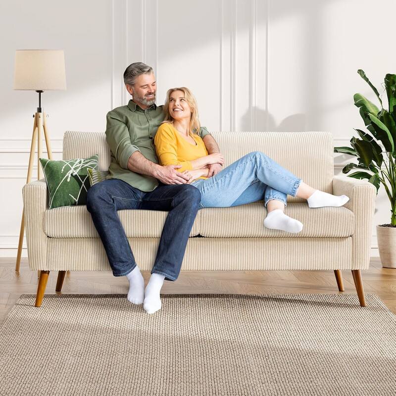 Left. Vipbear - Vipbear 68" Sofa Couch Comfy Loveseat with Spring Cushion Solid Wood Beige+corduroy - Beige.