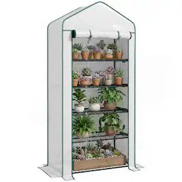 Outsunny - Tier Mini Greenhouse, Small Portable Greenhouse with PE Cover, Roll-Up Zippered Door