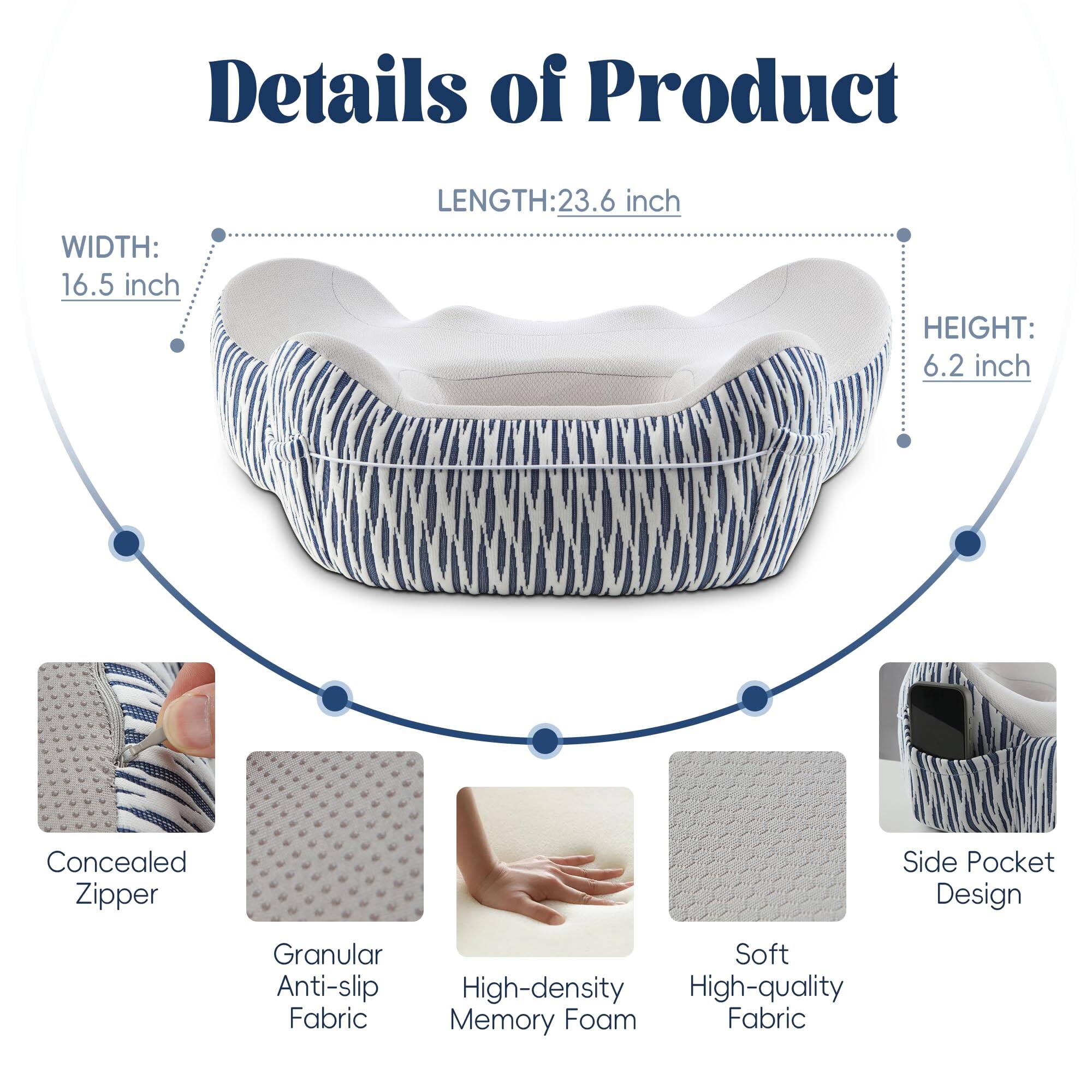 Details of Product

- WIDTH: 16.5 inch
- LENGTH: 23.6 inch
- HEIGHT: 6.2 inch

Features:
- Concealed Zipper
- Granular Anti-slip Fabric
- High-density Memory Foam
- Soft High-quality Fabric
- Side Pocket Design