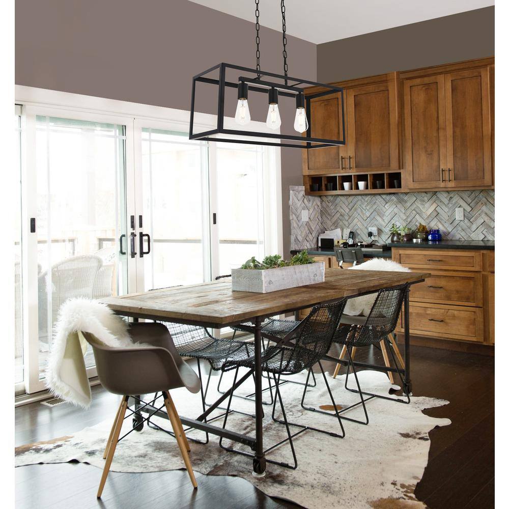 Angle. Living District - Resolute 3 light black Pendant - Black.