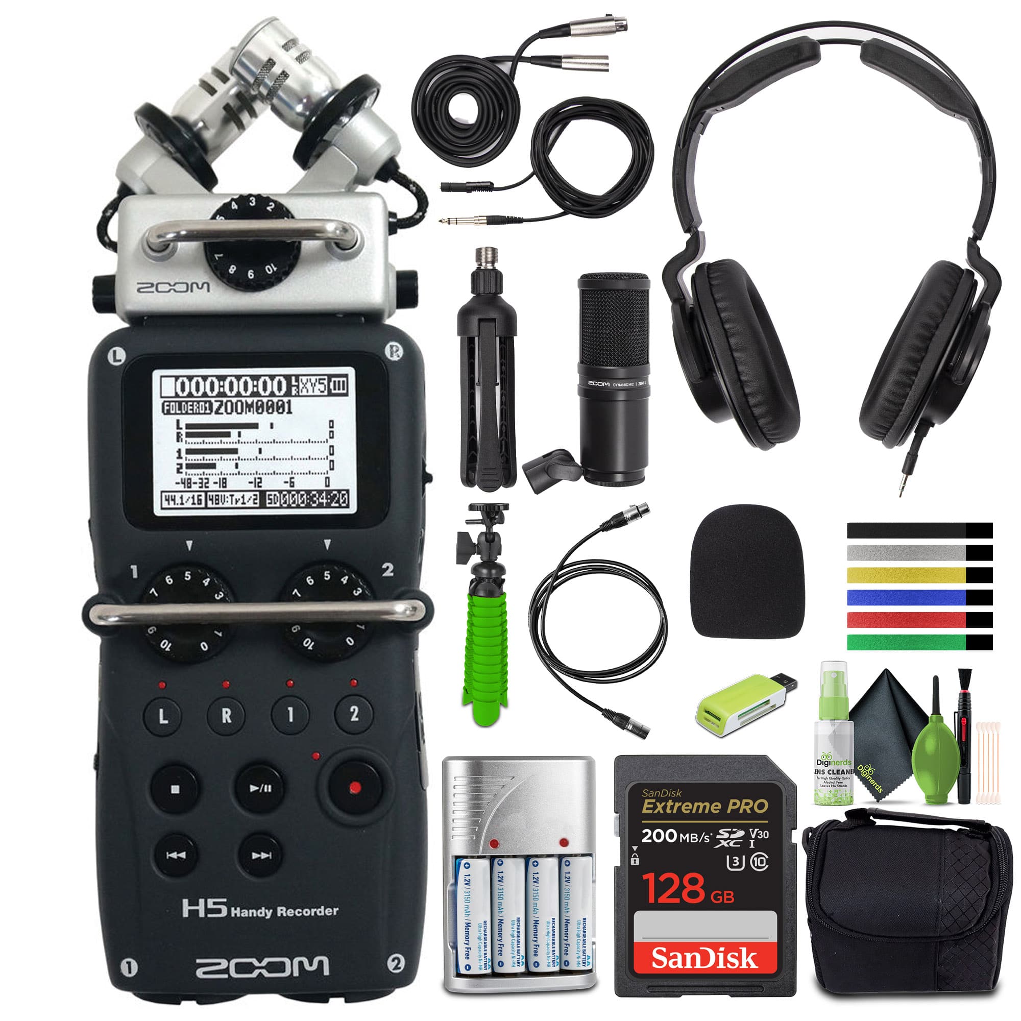 Zoom - H5 4-Track Portable Recorder with Headphones and More Bundle - MultiColored