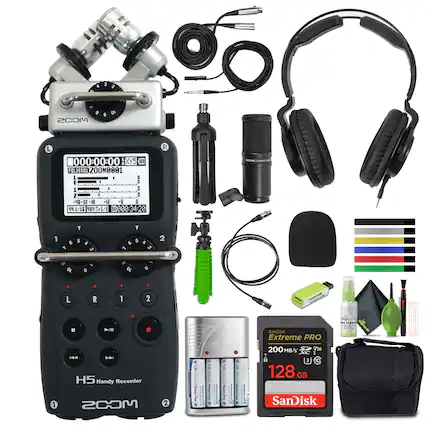 Sure, here is the corrected and grouped text from the image:
**ZOOM H5 Handy Recorder**
- 3 MCOS 5 L 00:00:00 XY5 III
- FOLDER03 200M0001
- 44.1/16BIT/128 00:00:34:20
- 04/01/16 00:00:34:20
**SanDisk Extreme PRO**
- 200 MB/s V30
- 128 GB
**Accessories**
- SanDisk Extreme PRO 128 GB
- Digital Cleaning Kit
- USB Cable
- Headphones
- Microphone
- Windscreen
- Tripod Adapter
- Battery
- Cleaning Solution
- Cleaning Brush
- Cleaning Cloth
- Carrying Case
**Other Items**
- DIGITIZER
- TEACH
- Handy Recorder
- 200 MB/s
- 128 GB
- SanDisk