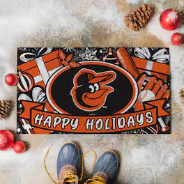 Evergreen Enterprises - Baltimore Orioles 28" x 16" Happy Holidays Christmas Turf Door Mat - Multicolor
