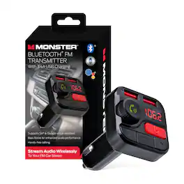 Monster - Bluetooth FM Transmitter for Car Cigarette Lighter, Bass Boost, Track Back/Forward, Volume, Play/Answer Buttons - Black