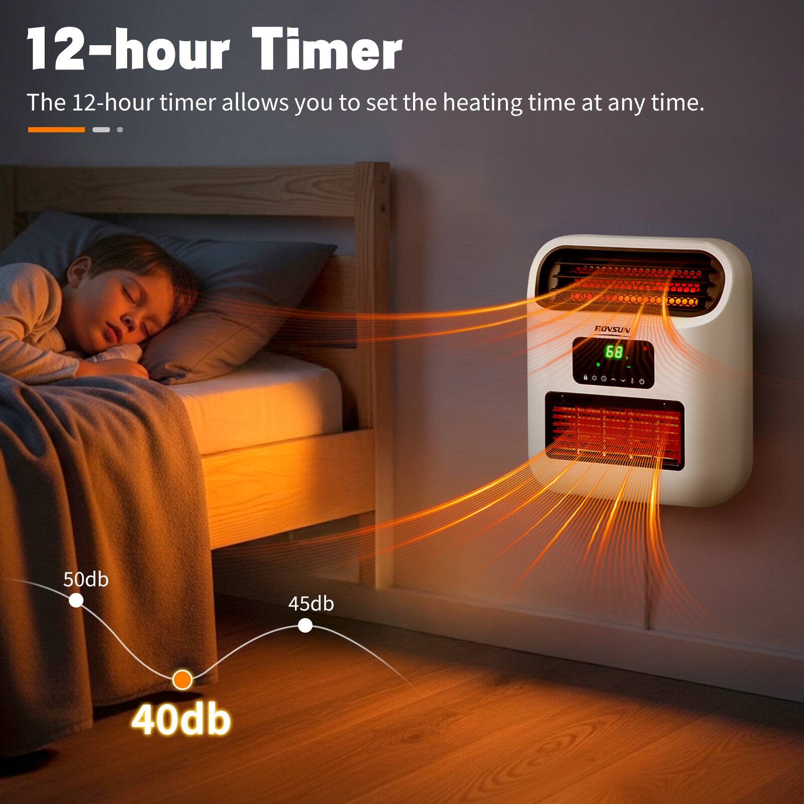 12-hour Timer  
The 12-hour timer allows you to set the heating time at any time.  

HOVSUV 68  
40db 45db 50db