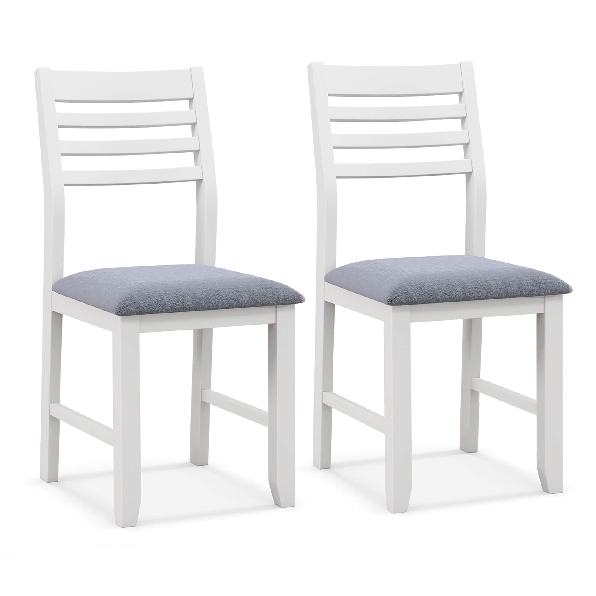Gymax - Wooden Dining Chair Set of 2 Kitchen Side Chairs w/ Rubber Wood Frame Ladder Back White - White, Grey