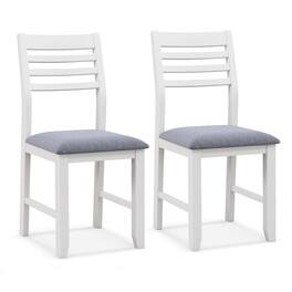 Gymax - Wooden Dining Chair Set of 2 Kitchen Side Chairs w/ Rubber Wood Frame Ladder Back White - White, Grey