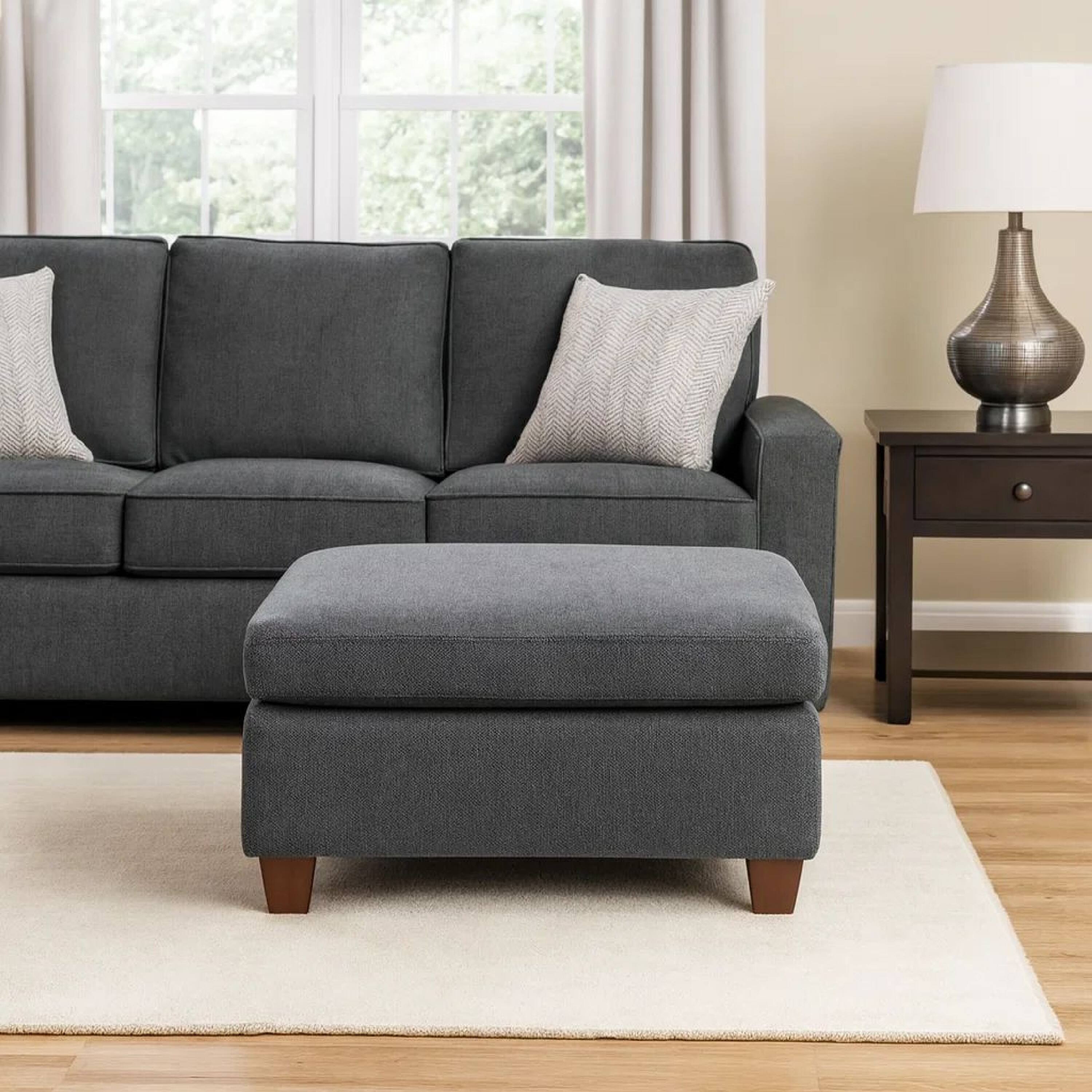 Alt View 7. Manhattan Lane - 37 Inches Fabric Upholstered Wooden Ottoman - Gray.