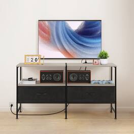 Oumilen - 47"TV Stand with Power Outlets, Industrial Entertainment Center with Fabric Drawers for TVs up to 50",Grey - Gray