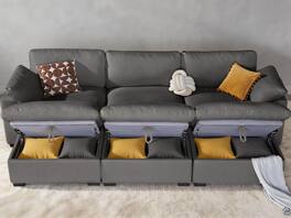 Dyonery - 120-inch oversized modular sectional sofa, with storage bench, down-filled, solid wood frame, no tools required,Grey - Gray