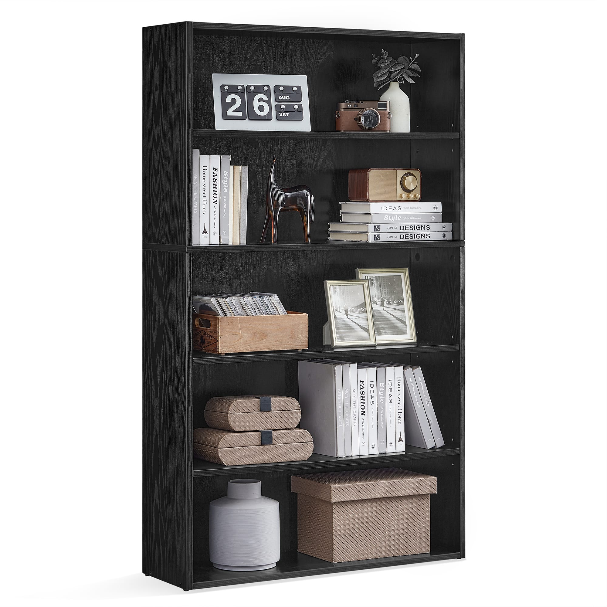 Songmics Home - 5-Tier Bookcase, Bookshelf, with Adjustable Storage Shelves, Open Shelving - Ebony Black