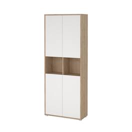 FurniFact - 6-Shelf Bookcase with 4 Doors and Adjustable Shelves - Brown
