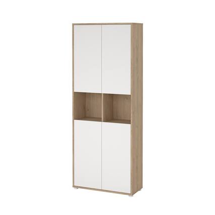 Front. FurniFact - 6-Shelf Bookcase with 4 Doors and Adjustable Shelves - Brown.