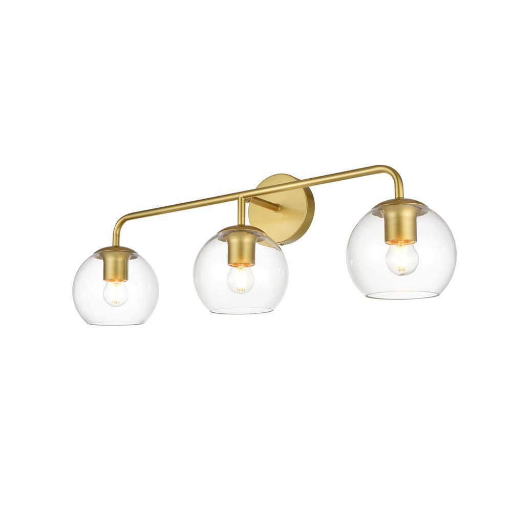 Alt View 1. Living District - Genesis 3 light Brass and Clear Bath Sconce - Brass And Clear.